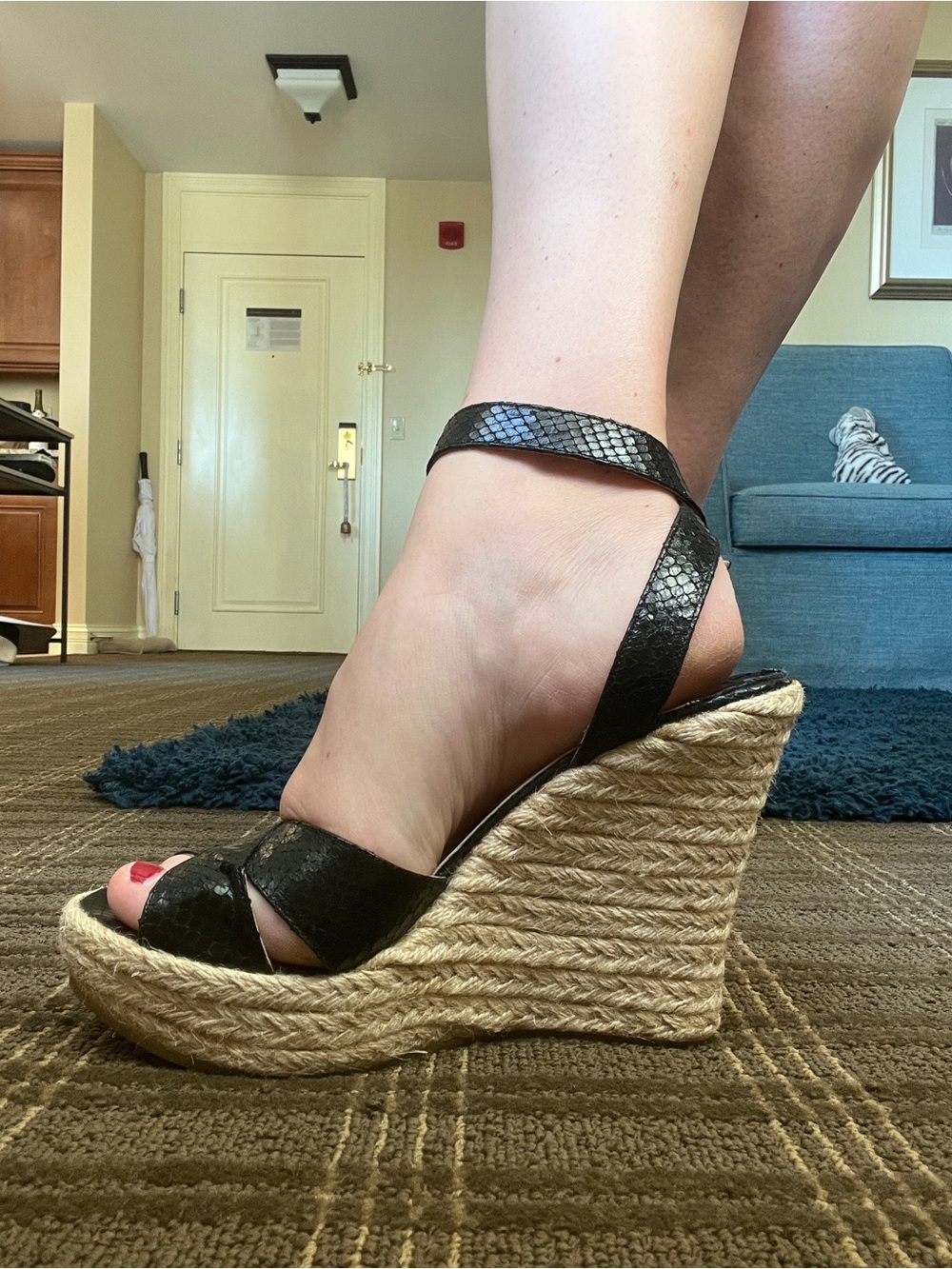 Jimmy Choo Kora Snakeskin Black Wedge Espadrille Sandals - Women